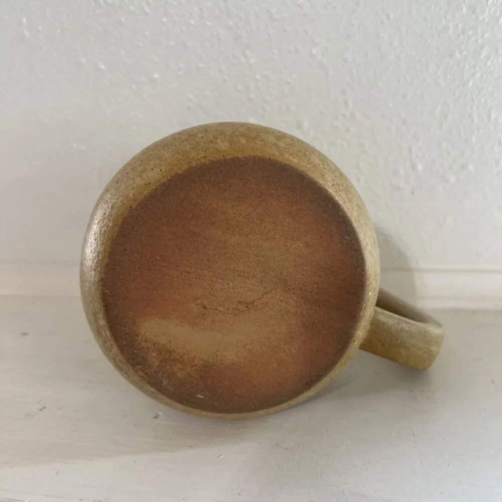 Pottery Craft DAD Stoneware Mug Textured Brown & Tan Bauhaus c. Late 1960s USA